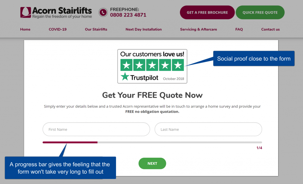 Example of good simple form on the Acorn Stairlifts website
