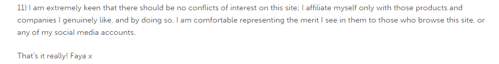 Website disclaimer screenshot section of disclaimer from fitnessontoast blog site