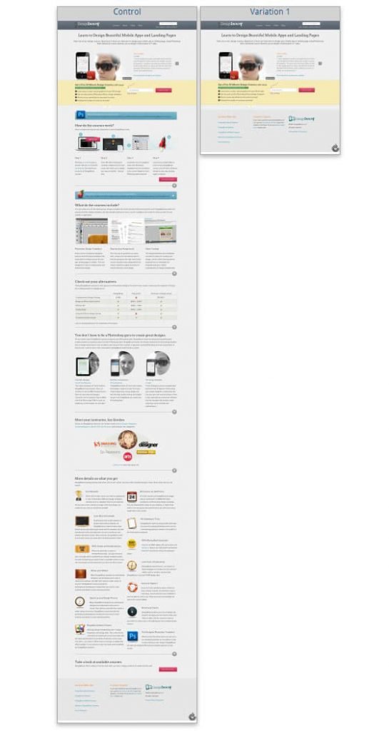 Image showing the different length in copy between two pages.