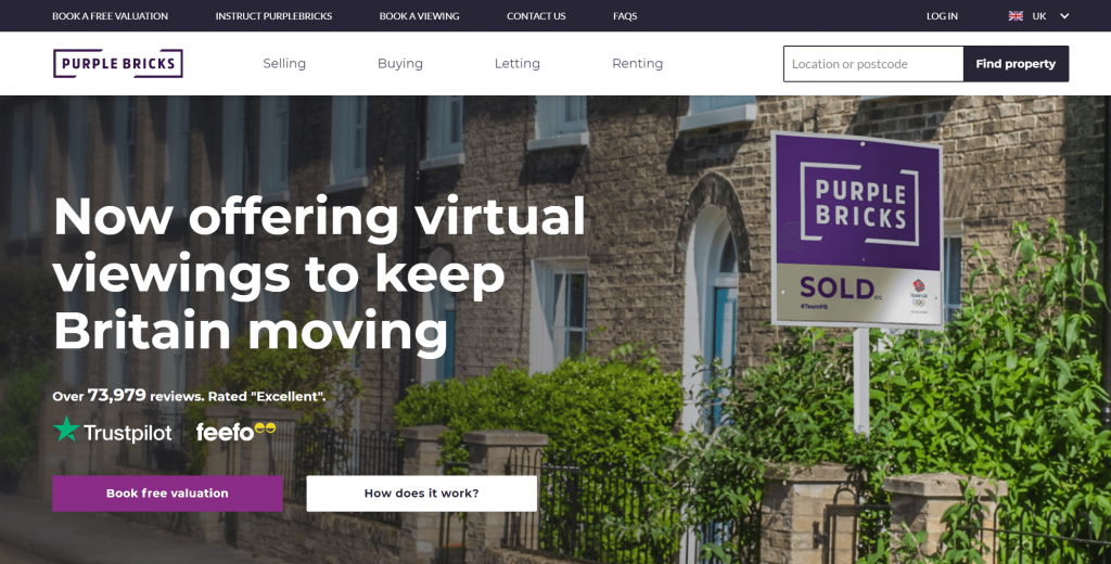 Screenshot of the Purple Bricks website about the fold