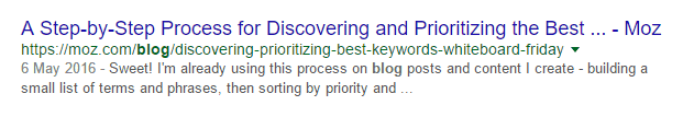 Truncated title Example of a truncated title in Google's search results for moz.com