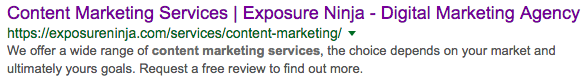 Screenshot of a google result about Content Marketing in Exposure Ninja
