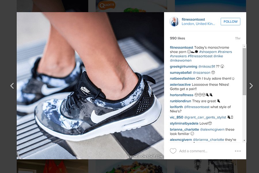 Close up on Nike jogging trainer on a female foot - as an example of product promotion