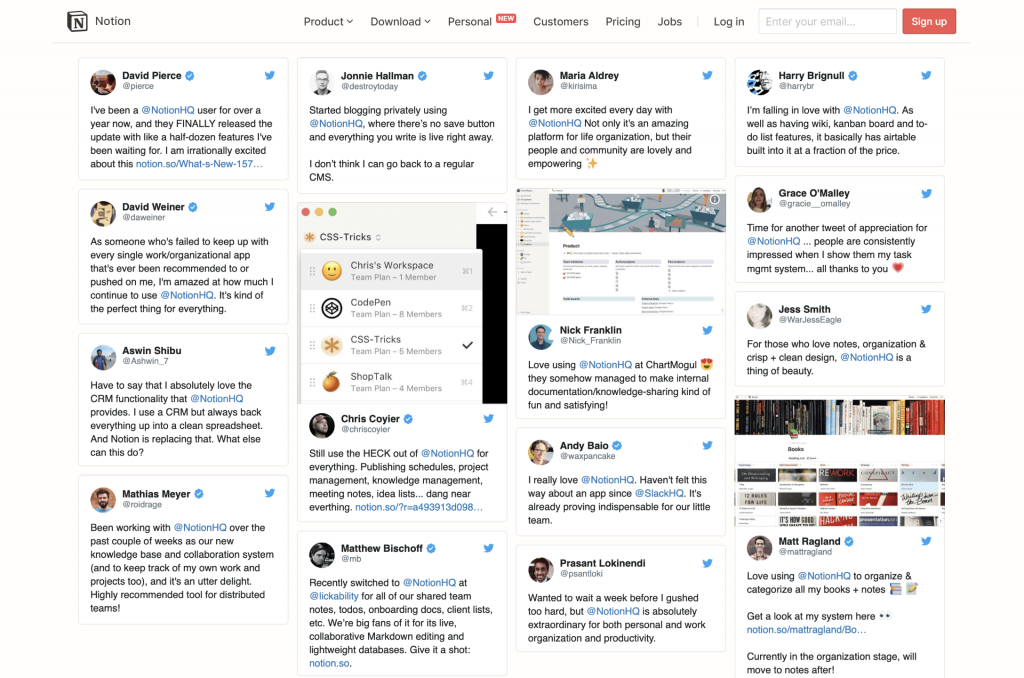 Screenshot of the social proof from notion.so