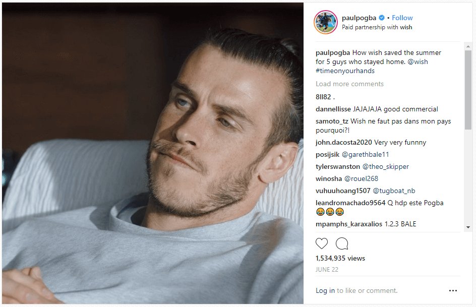 Screenshot of the Wish campaign shared by footballer Paul Pogba