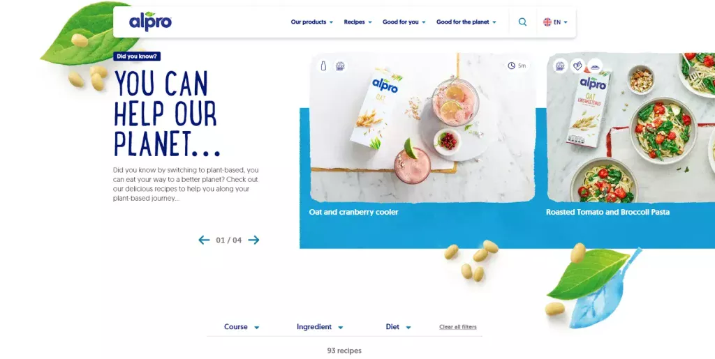 Screenshot of Alpro's knowledge base on its websit