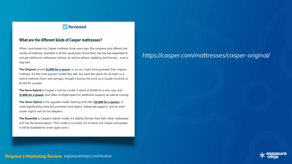 Image with a screenshot from the Reviewed website.
