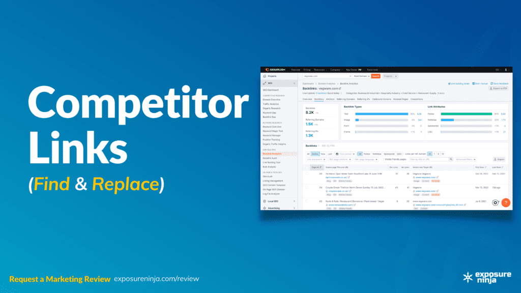 Image with the text, "Competitor Links: Find and Replace".