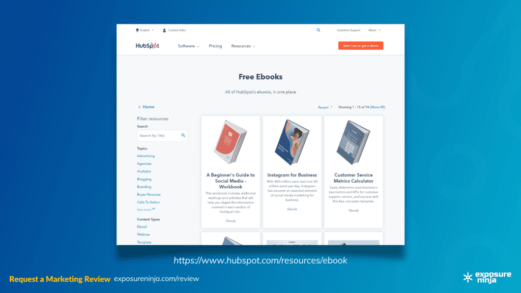 Screenshot of the Hubspot eBooks library.