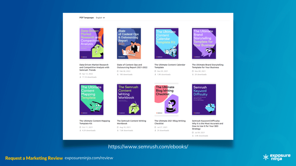 Screenshot of the Semrush eBook library.
