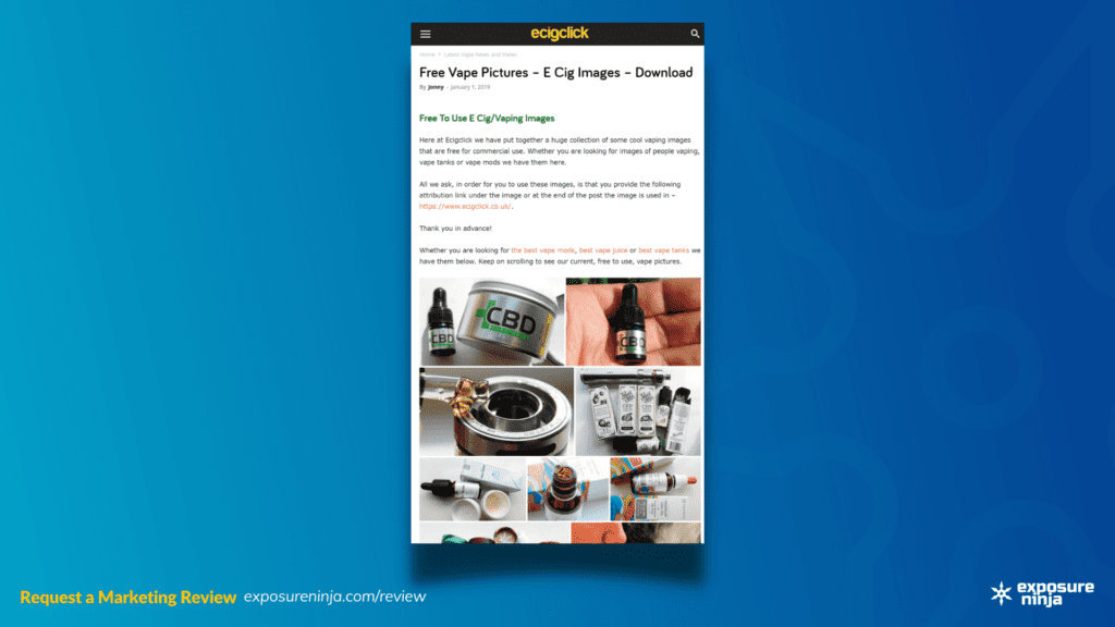 Screenshot of the eCigClick website's photo library.