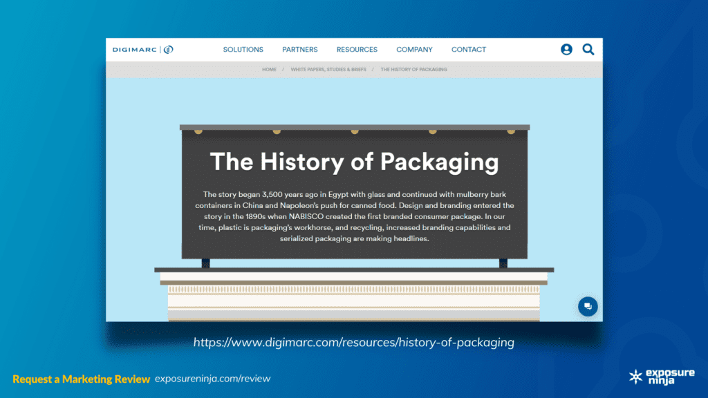 Screenshot of the Digimarc History of Packaging.
