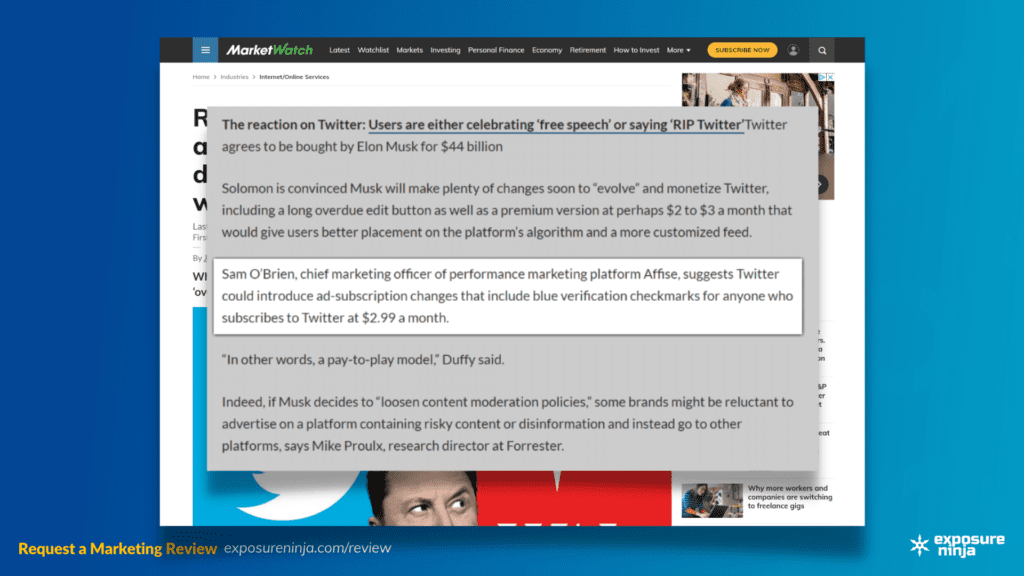Screenshot of a quote in a MarketWatch article.