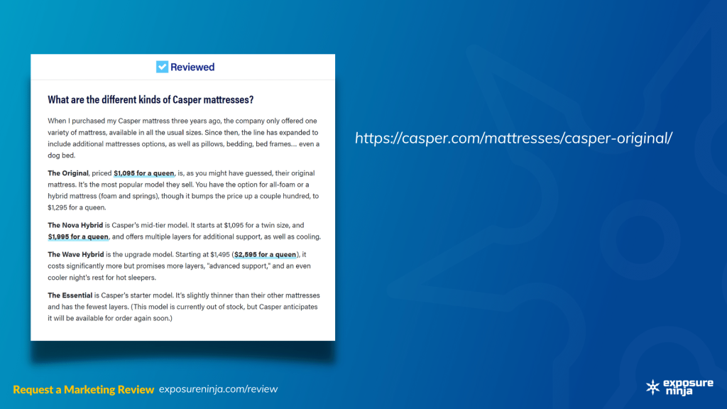 Image with a screenshot from the Reviewed website.