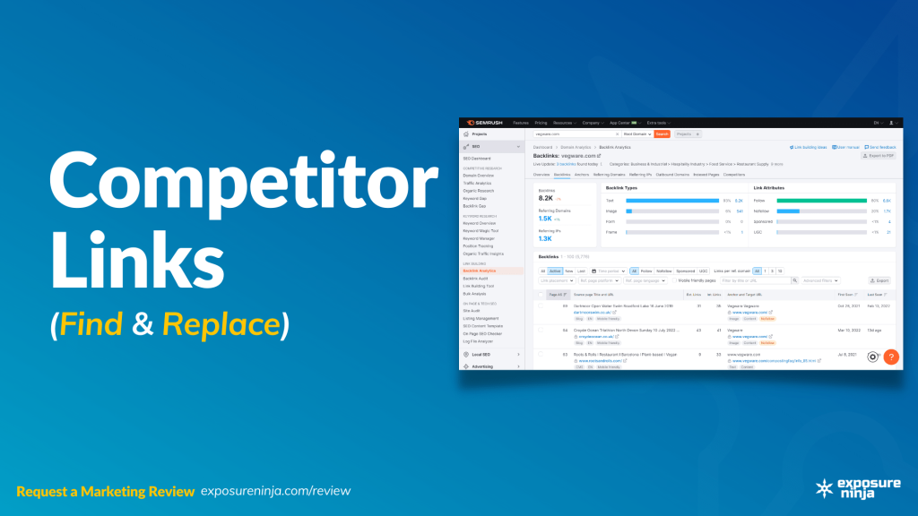 Image with the text, "Competitor Links: Find and Replace".