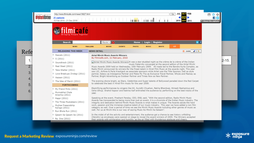 Screenshot of a dead article archived on archive.org.