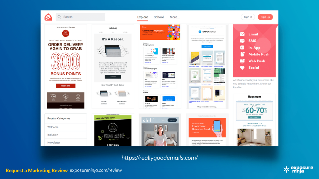 Screenshot of the Really Good Emails website.