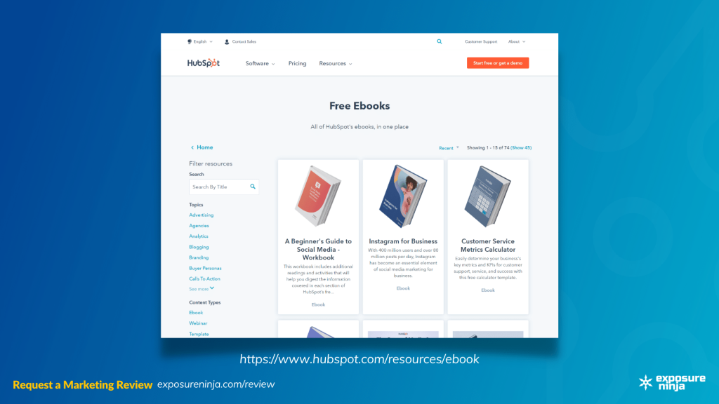 Screenshot of the Hubspot eBooks library.