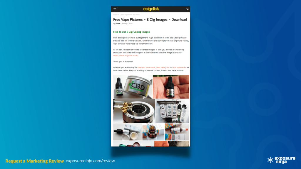 Screenshot of the eCigClick website's photo library.
