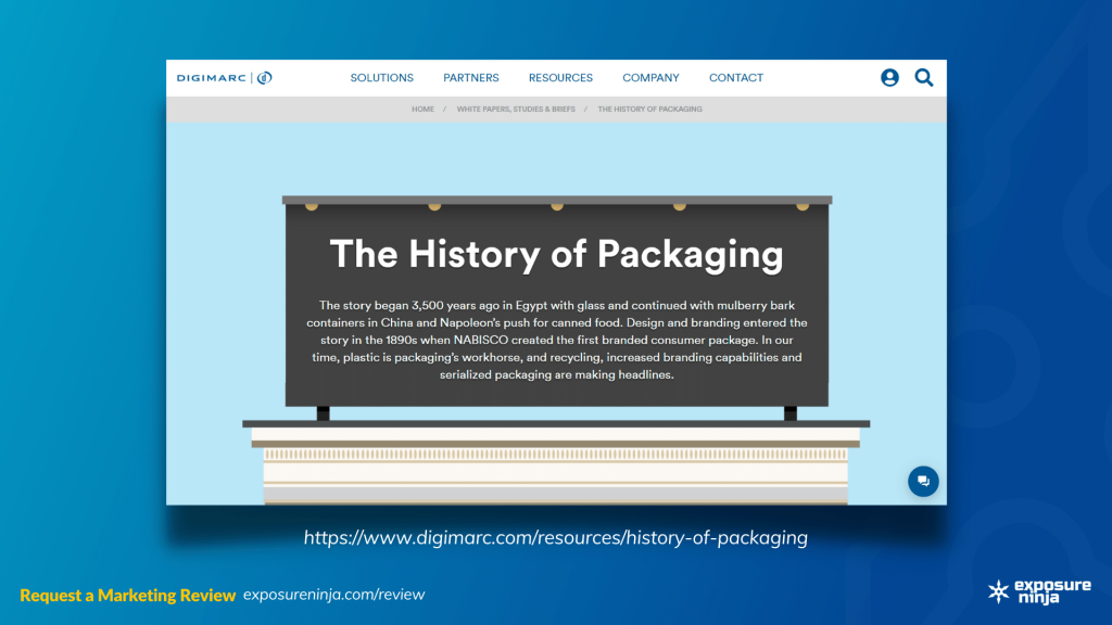 Screenshot of the Digimarc History of Packaging.
