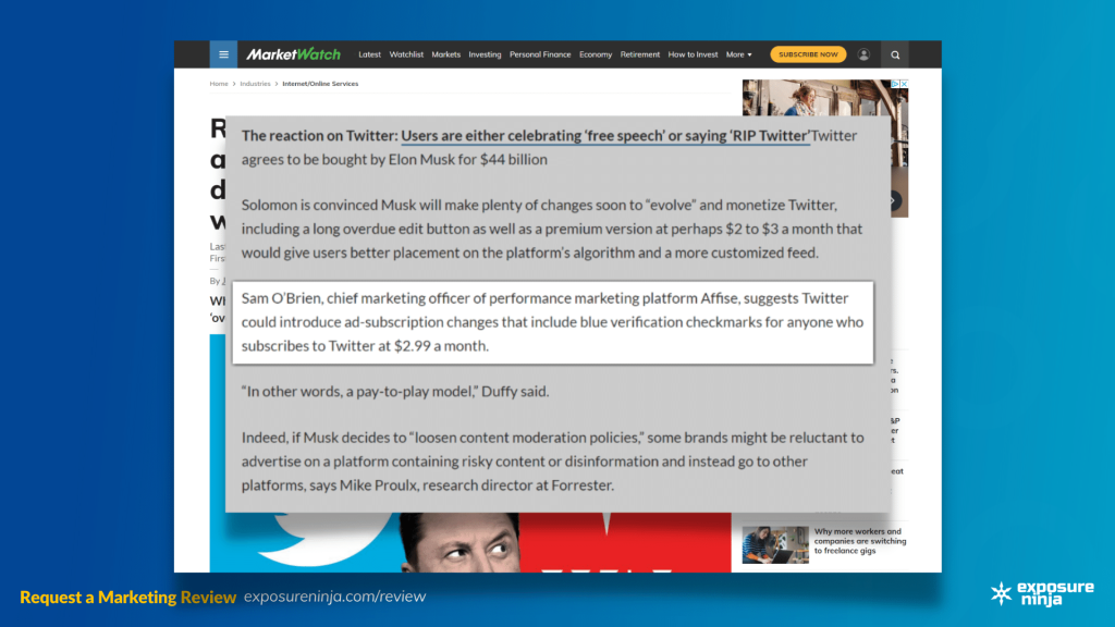 Screenshot of a quote in a MarketWatch article.