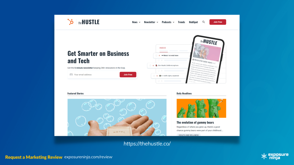 Screenshot of The Hustle website.