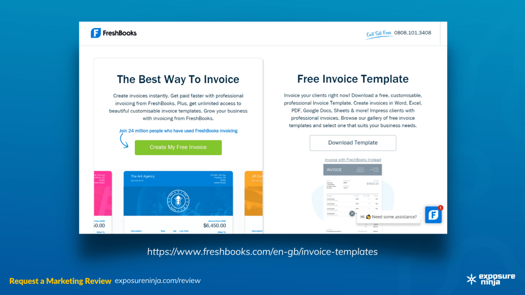 Screenshot of the FreshBooks invoice tool.