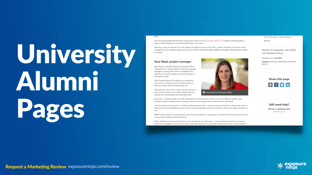 Image with the text, "University Alumni Pages".