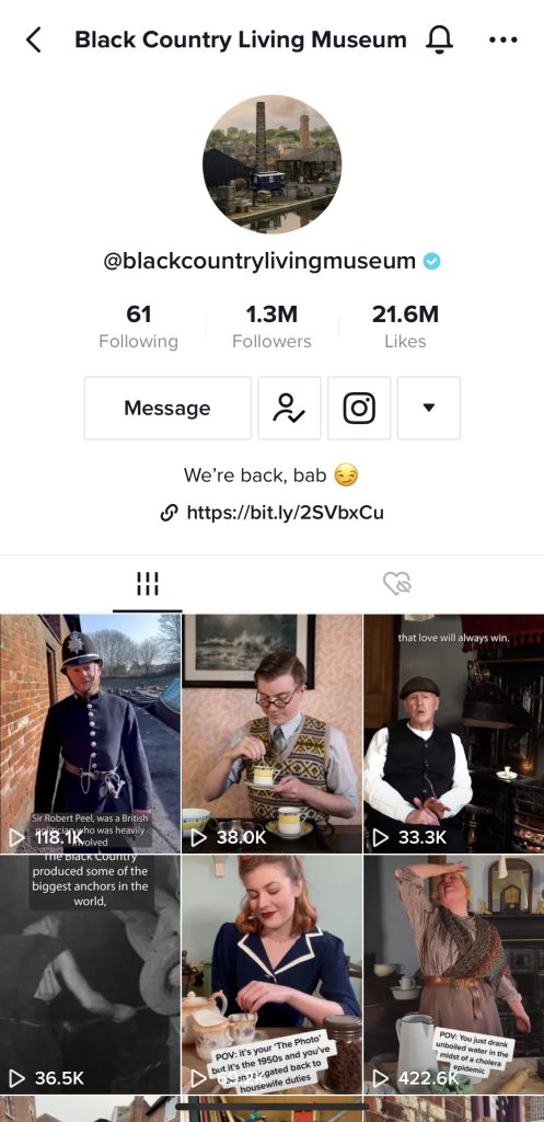 Screenshot of The Black Country Museum's TikTok