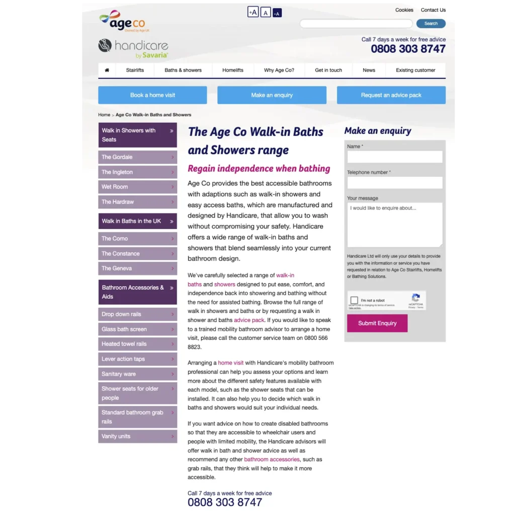 Walk-in Shower Landing Page