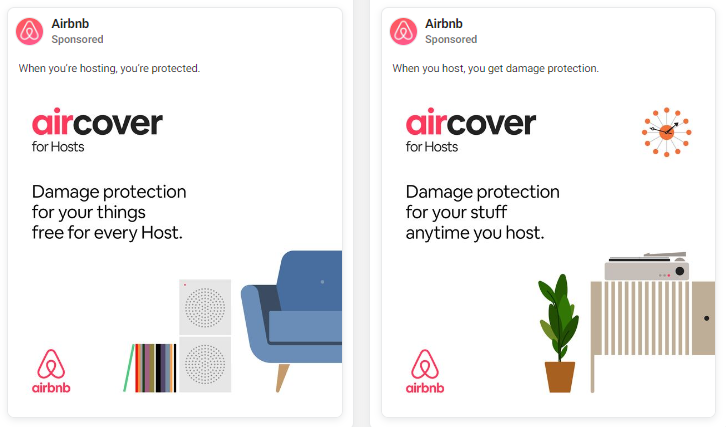 Screenshot of two Airbnb ads in the Meta Ad Library