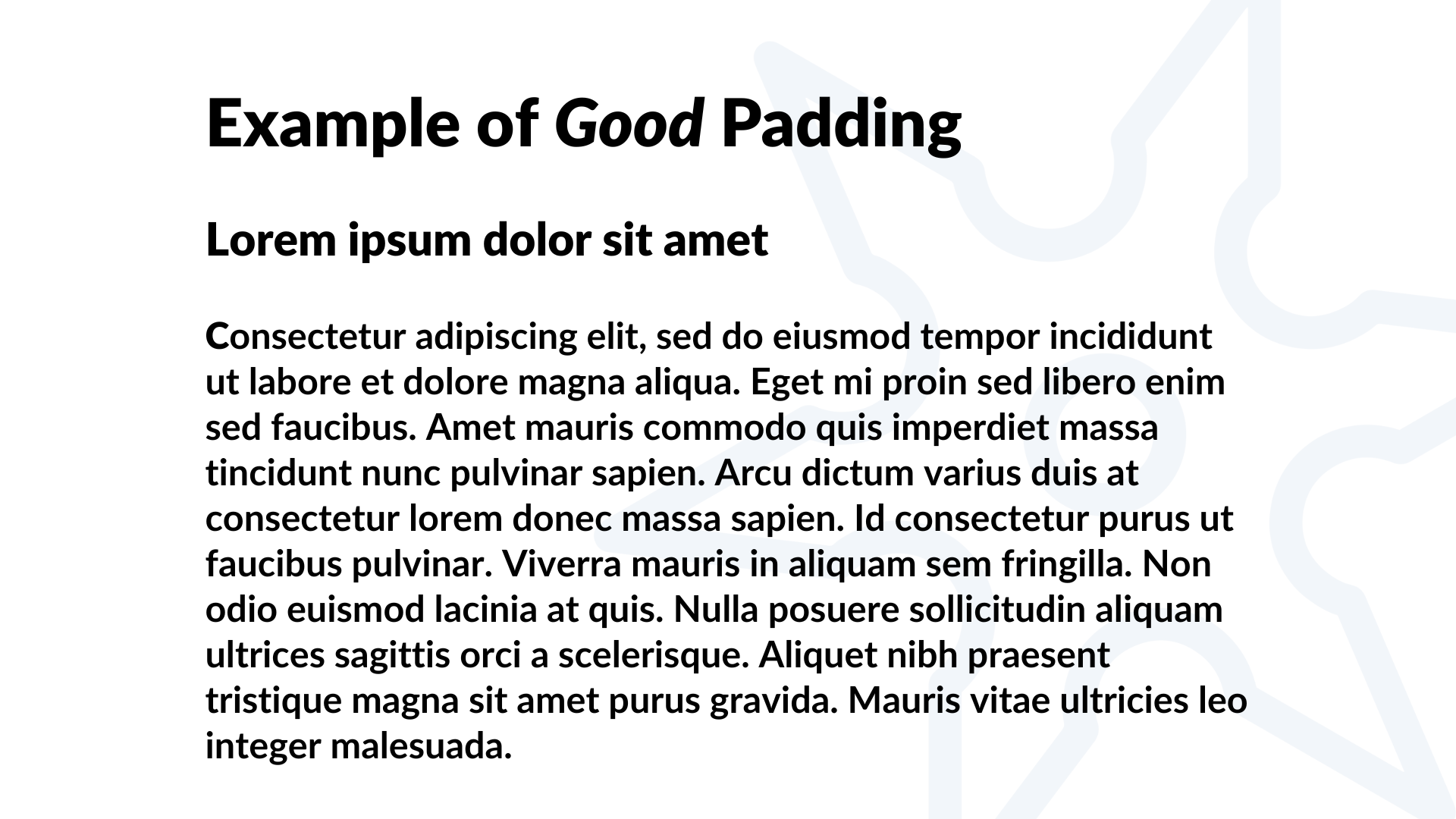 Example of good padding in a blog post. The headers have padding between them and the body text, and there is badding on the left and right side of the text. it does not look cramped