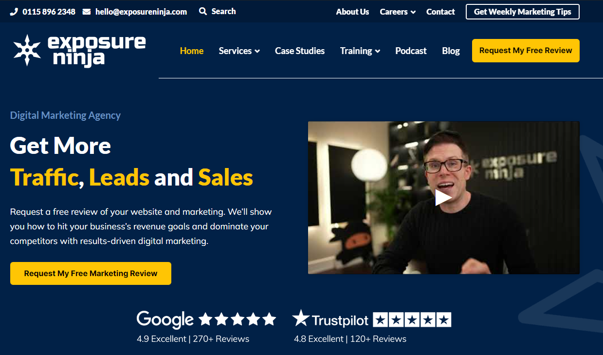 Example of a homepage video on the Exposure Ninja homepage