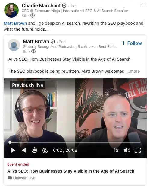 Charlie Marchant SEO LinkedIn Post