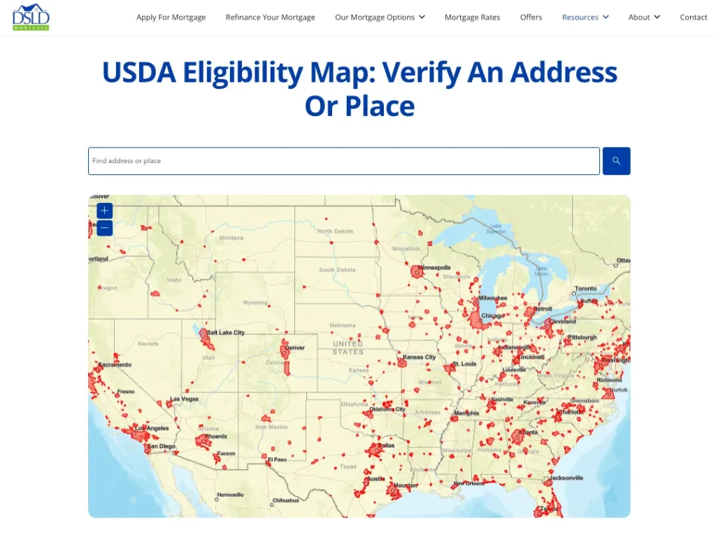 DSLD Mortgage USDA Eligibility Map: Verify an Address or Place as an interactive asset for this US loan type