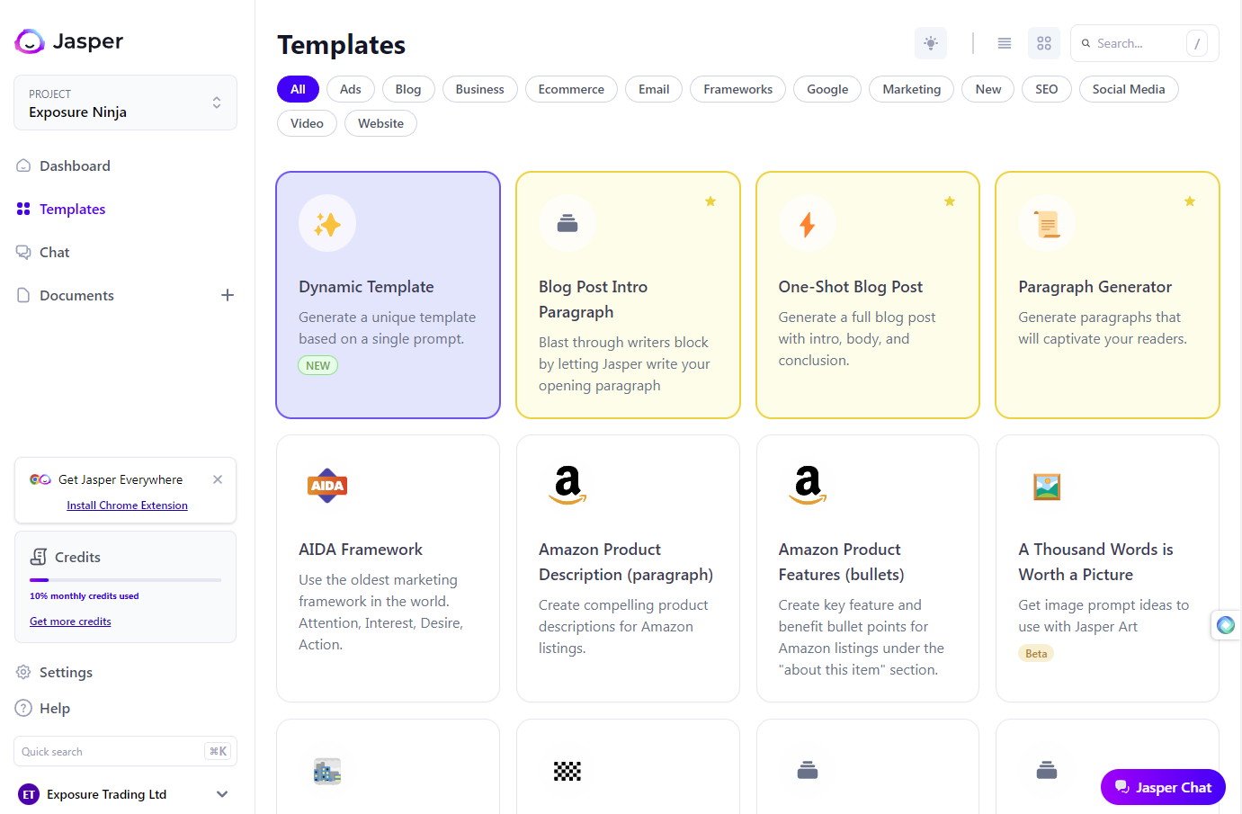Screenshot of Jasper.ai