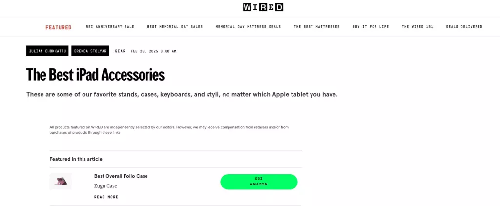 Wired article on Best iPad Accessorues with Zugu mentioned in the article 