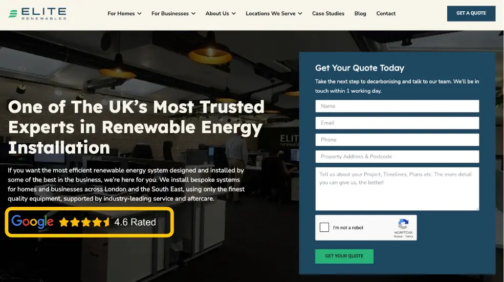 Elite Renewables Google Review Stars
