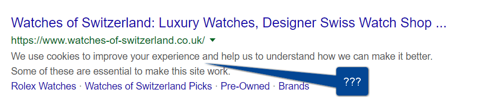 Screenshot of a bad meta description for "bad luxury watches"
