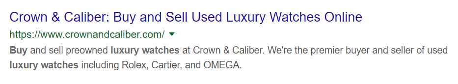 Screenshot of "buy luxury watches" good meta description