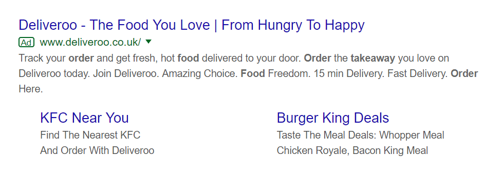 Screenshot of Google Ad for Deliveroo