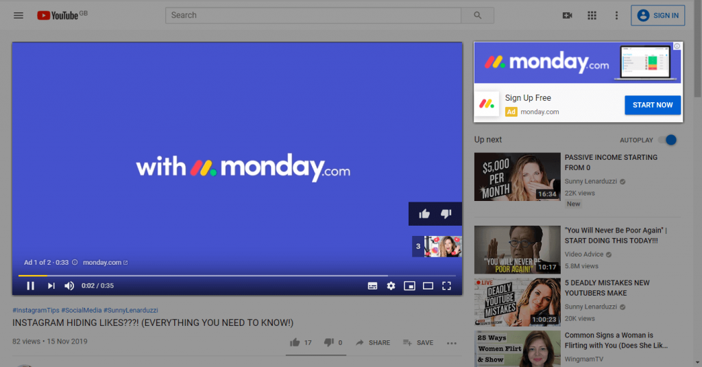 An example of a Google Video Ad on YouTube