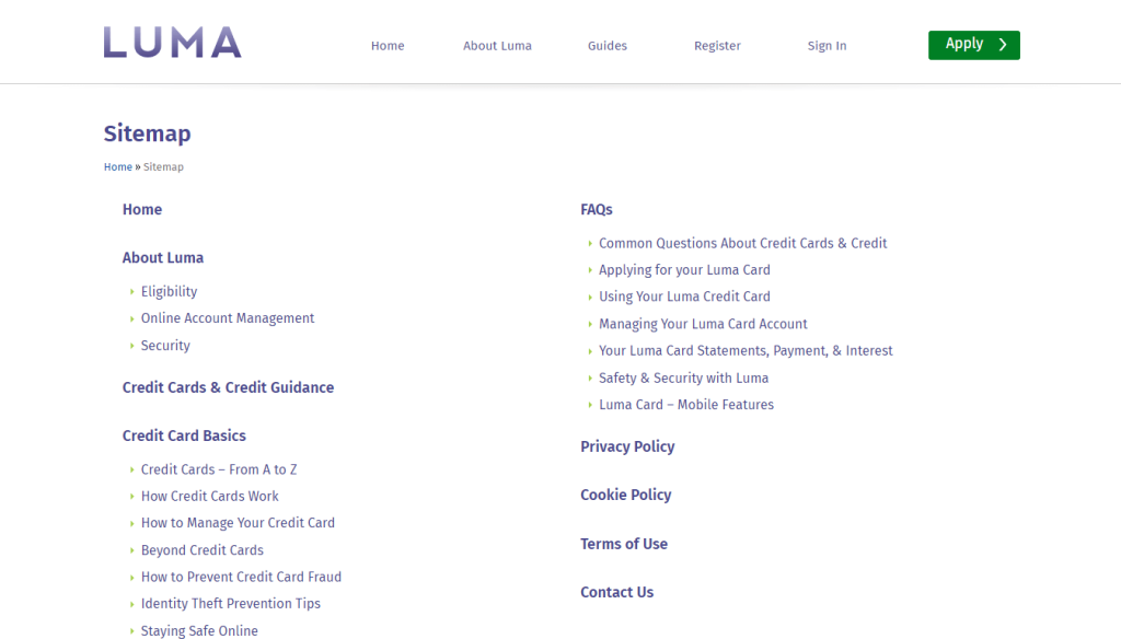 Screenshot of an HTML Sitemap