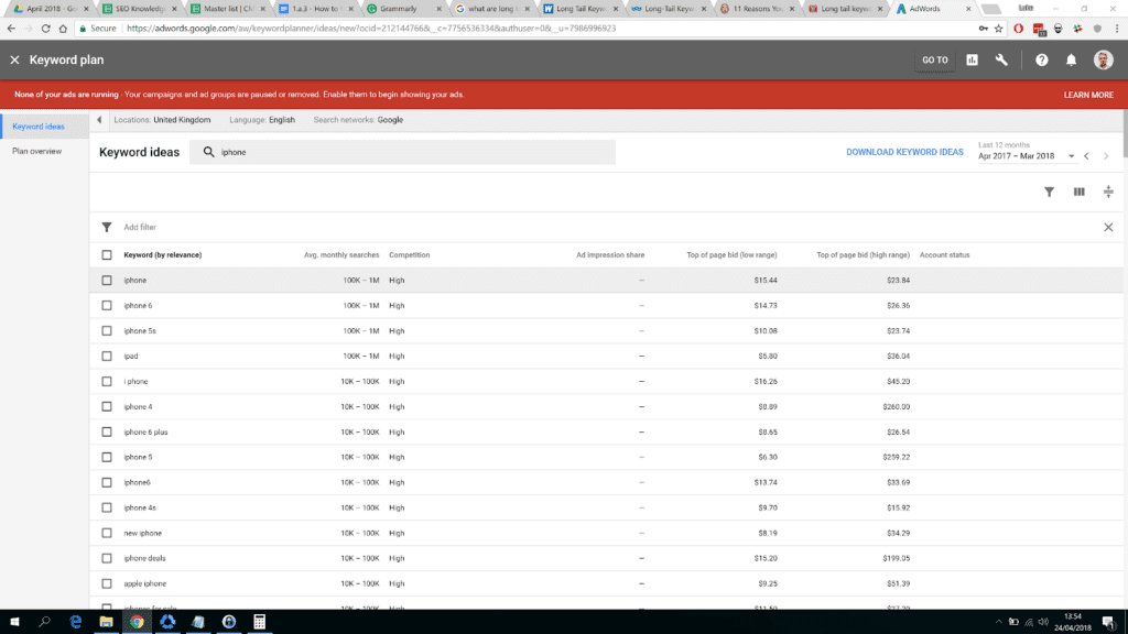 Screenshot of the Google Ads Keyword Planner