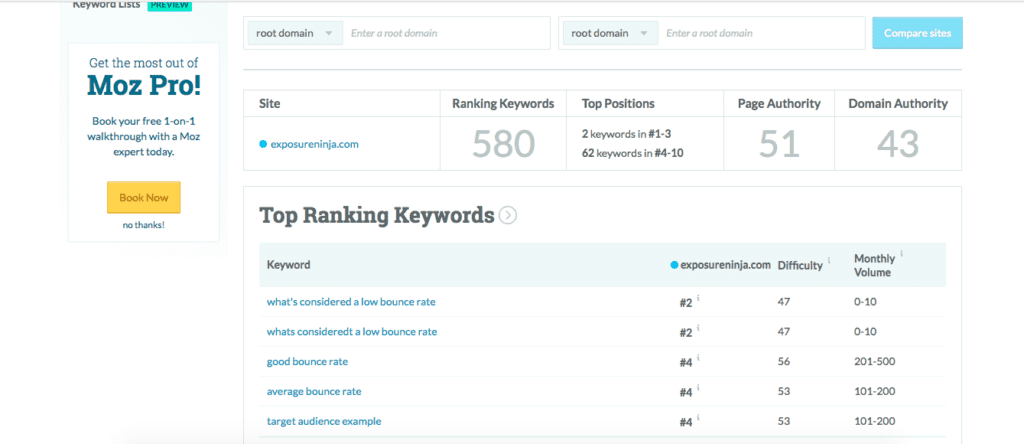 Screenshot of Moz Pro