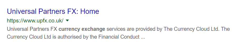 Screenshot of Universal Partner's search result in Google.