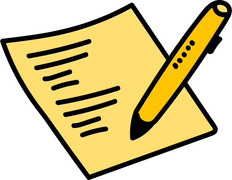 An illustration of a yellow pen writing on a yellow piece of paper with black lines representing text.