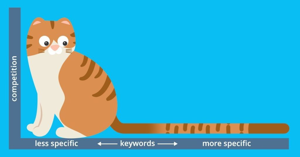 Cartoon graph showing long tail keywords are more specific