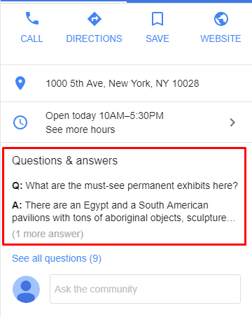 q&a section on a GMB listing