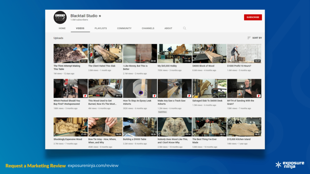 Screenshot of Blacktail Studio Youtube Videos